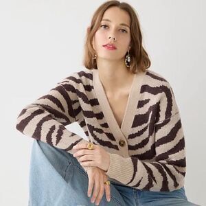 J Crew V-Neck Cardigan in Zebra Stripe